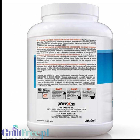 Guiltfree Per4M Whey Advanced Protein w dużym białym opakowaniu 2010g z etykietą informacyjną o składzie białka