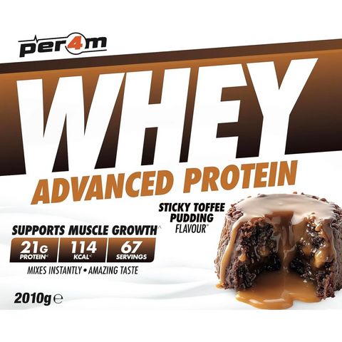 Guiltfree Per4M Whey Advanced Protein o smaku Sticky Toffee Pudding, gęsta odżywka białkowa w dużym opakowaniu 2010g.