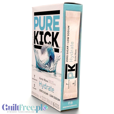 Opakowanie Guiltfree Pure Kick Hydrate Arctic Wave z saszetkami napoju elektrolitowego bez cukru o smaku blue raspberry