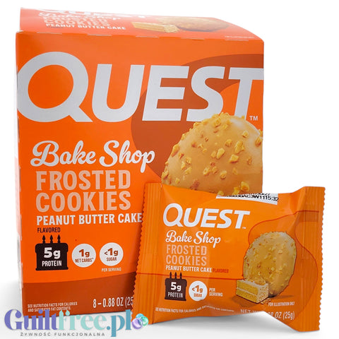 Guiltfree Quest Frosted Cookies Peanut Butter Cake w kartoniku i pojedynczym opakowaniu, miękkie ciastka z polewą.