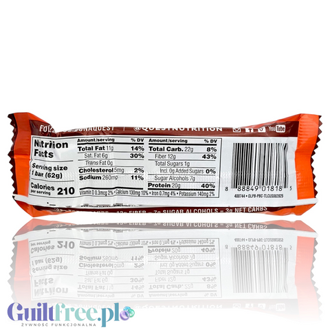 Tabela wartości odżywczych na opakowaniu batona proteinowego Guiltfree Quest Overload Nutty By Nature