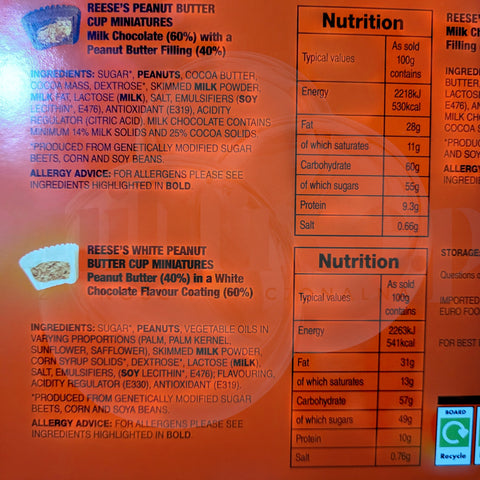 Guiltfree kalendarz adwentowy Reese's z informacjami o wartościach odżywczych i składnikach na pomarańczowym tle