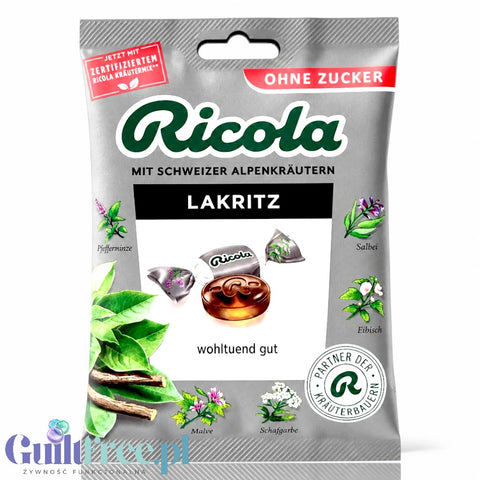 Ricola Lakritz - cukierki Lukrecja ze Stewią, bez Cukru by Ricola (ricola-cukierki-lukrecjowe-ze-stewia-bez-cukru)