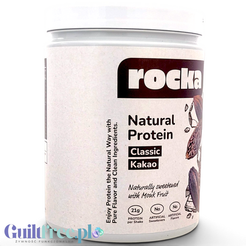 Guiltfree Rocka Nutrition Natural Protein Classic Kakao, wegańska odżywka białkowa o smaku kakao w słoiku 600g