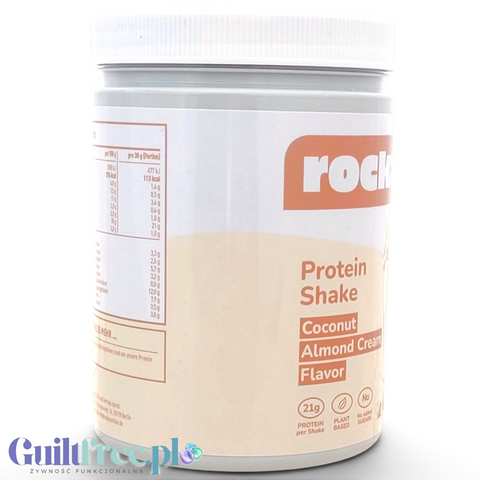 Guiltfree Rocka Nutrition wegańska odżywka białkowa Coconut Almond Cream w plastikowym słoiku o pojemności 300g