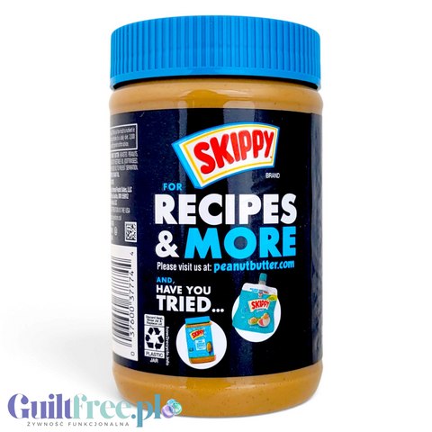 Guiltfree Skippy Peanut Butter Blended with Plant Protein w plastikowym słoiku z niebieską nakrętką
