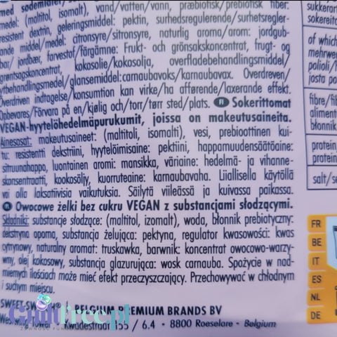 Opakowanie wegańskich żelków bez cukru Guiltfree Sweet Switch w kształcie różowych jednorożców o smaku truskawkowym