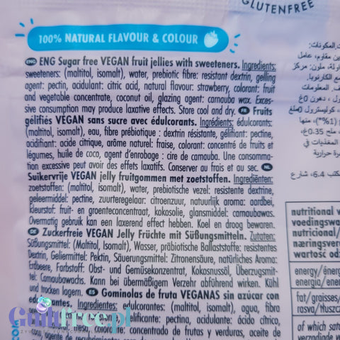 Opakowanie wegańskich żelków bez cukru Guiltfree Sweet Switch w kształcie różowych jednorożców o smaku truskawkowym