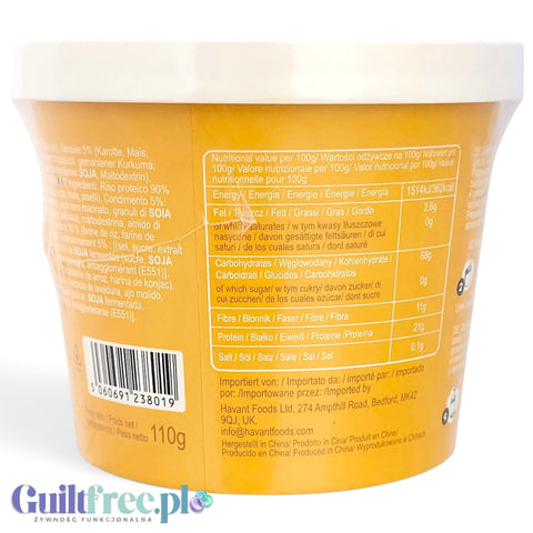 Tabela wartości odżywczych na opakowaniu wegańskiego dania instant Better Power Rice marki Guiltfree