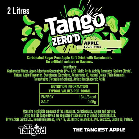Guiltfree Tango Sugar Free Apple napój gazowany bez cukru o smaku zielonego jabłka w opakowaniu 2 litry