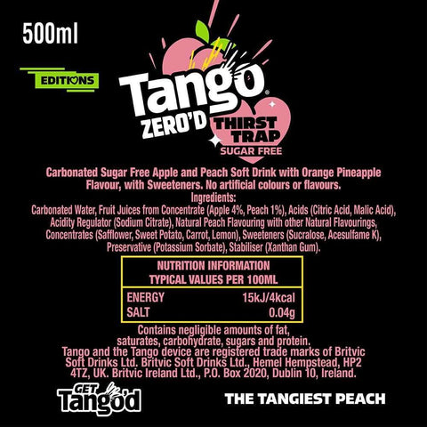 Guiltfree Tango Zero'd Thirst Trap napój gazowany bez cukru o smaku brzoskwini, ananasa i pomarańczy, 500ml