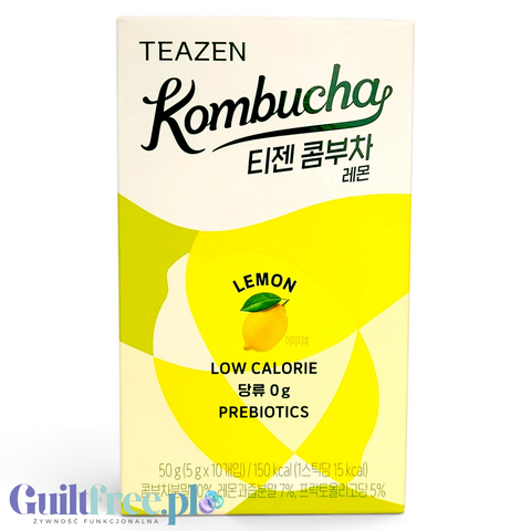 Opakowanie Guiltfree TEAZEN Kombucha Lemon w proszku, koreański napój cytrynowy z prebiotykami i probiotykami