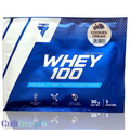 Guiltfree Trec Nutrition Whey 100 Cookies and Cream protein powder single-serving 30g sachet in blue packaging.