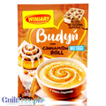 Opakowanie budyniu Winiary o smaku cynamonki w ofercie Guiltfree. Produkt bez dodatku cukru z grafiką cynamonowej bułki.