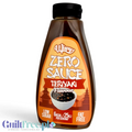 Butelka sosu Guiltfree Wispy Zero Sauce Teriyaki o niskiej zawartości kalorii, cukru i tłuszczu, z etykietą w stylu azjatyckim.